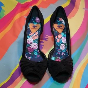Rocket Dog Black Corduroy Peep Toe Heels-Size 9M